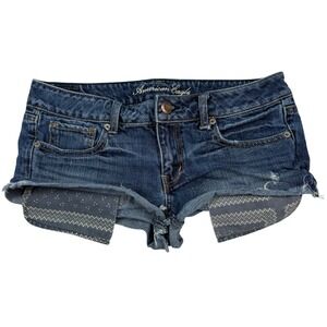 VTG Y2K American Eagle Denim Mini Micro Shorts Ultra Low Rise Design Pocket Sz 6